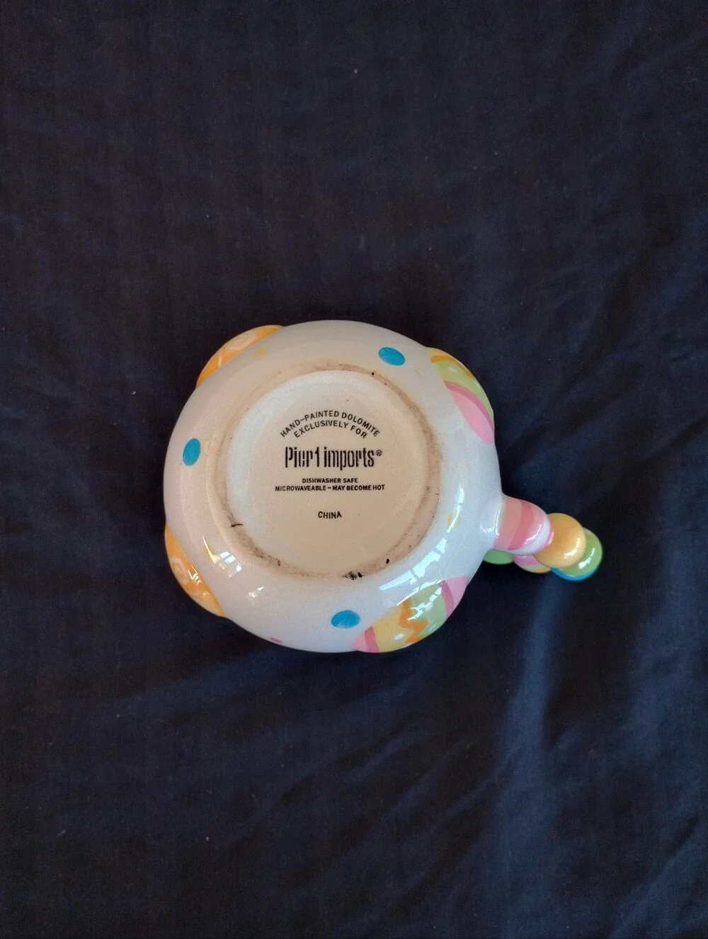 Pier 1 Imports Handpainted Dolomite Easter Egg Polka Dot Colorful Coffee Mug Cup